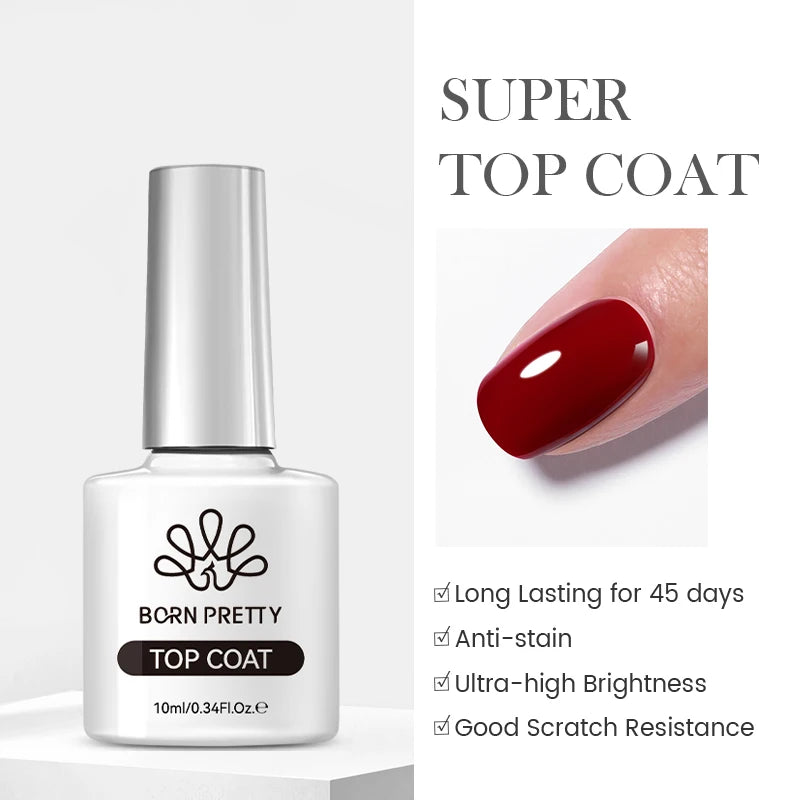 BORN PRETTY Base Gel & Super Top Coat Kit – Ultra Glossy, Tempered, Long Wear