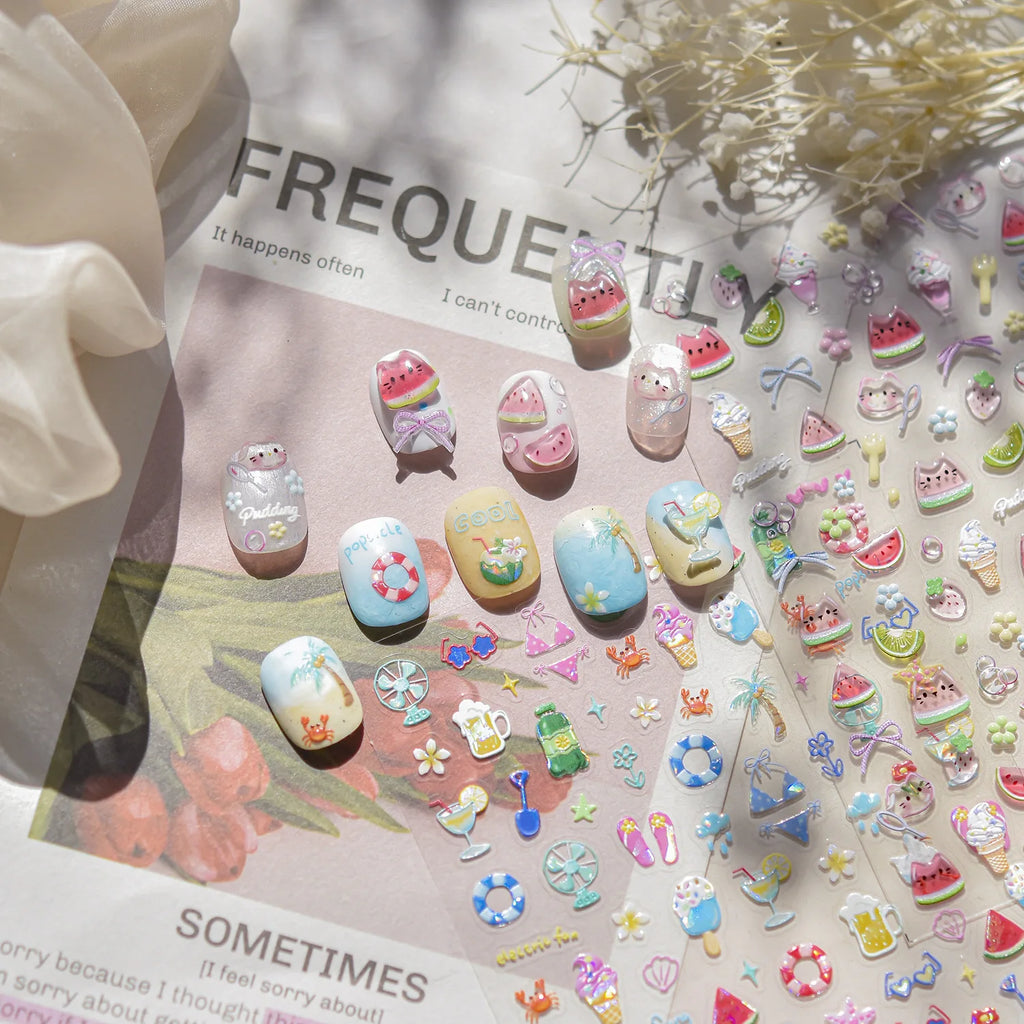 Summer Jelly Nail Stickers – Watermelon, Ice Cream & Strawberry Decals