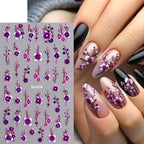 MingLee 5D Embossed Sakura Flower Nail Stickers – Lavender, Rose & Leaf Decals