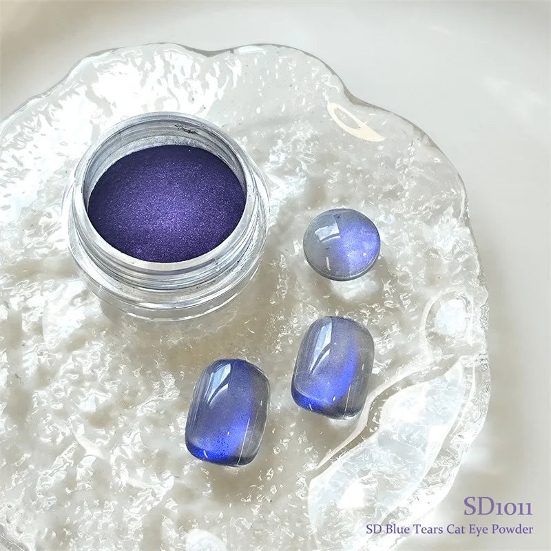 HNDO 0.5g Blue Tear Series Cat Eye Magnetic Powder Nail Art Glitter for Gel Polish Professional Design Pigment Rubbing Dust