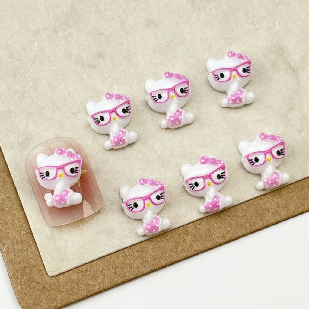 iigen Beach KT Kitty Nail Charms – Cute 3D White Cat Press-On Nail Art, 50pcs