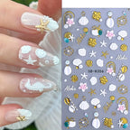 Summer Ocean Embossed Nail Art Stickers – Shell, Starfish & Floral Decals