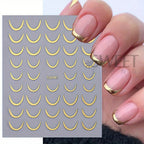 Gold & Silver French Curve Stripe Nail Stickers – Simple Swirl Line Tape
