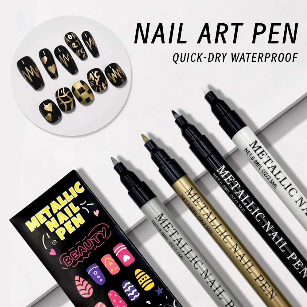 Graffiti Nail Art Liner Pen – Gold, Silver, Black & White Waterproof Marker