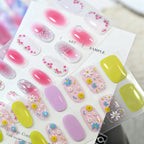 16-Tip Floral Full-Cover Nail Wraps – Daisy, Cherry & Tulip Gel Stickers