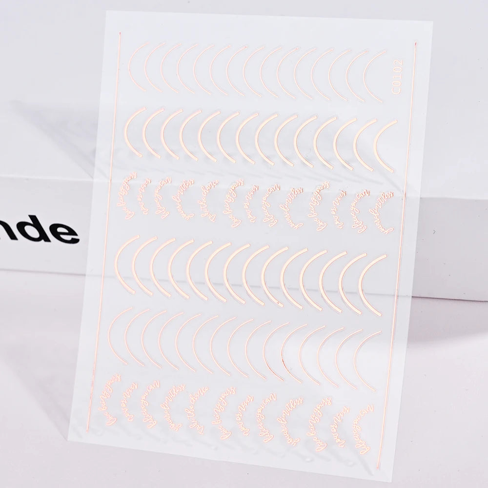 Curved French Nail Striping Tape – Rose Gold 3D Line Stickers