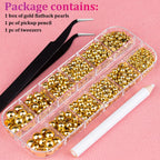 HotPress Gold Half Round Pearl Nail Accessories – 6-Size Metal Caviar Bead Set