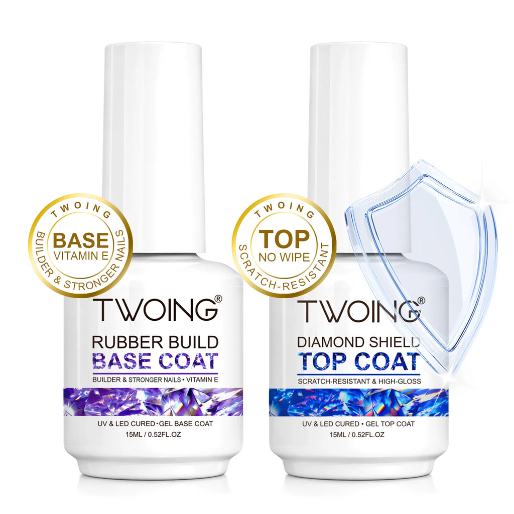 TWOING Rubber Build Base & Diamond Shine No-Wipe Top Coat Set