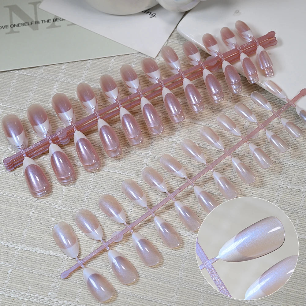 Pearlescent Short Square Press-On Toenail Tips – Full Cover Soft Gel, 120 Pieces