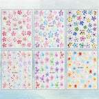 Tropical Flower Nail Stickers – 5D Embossed Hibiscus, Butterfly & Starfish Decals