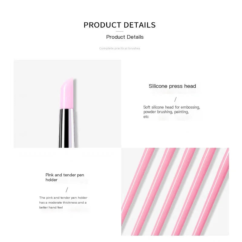 Pink Silicone Nail Carving Brush Set – Emboss &amp; Sculpture Shaping Pens, 5 Pieces
