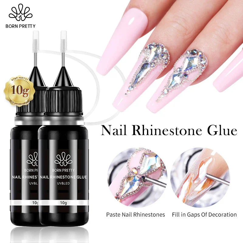 BORN PRETTY Nail Rhinestone Gel 3D Shaping Carving Flower Manicure 30g Super Adhesive NO Wipe Gel for Powder Solid Jewelry Gel