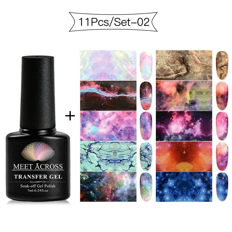 MEET ACROSS Nail Art Transfer Foil Gel Set – Starry Sky Adhesive, 7ml