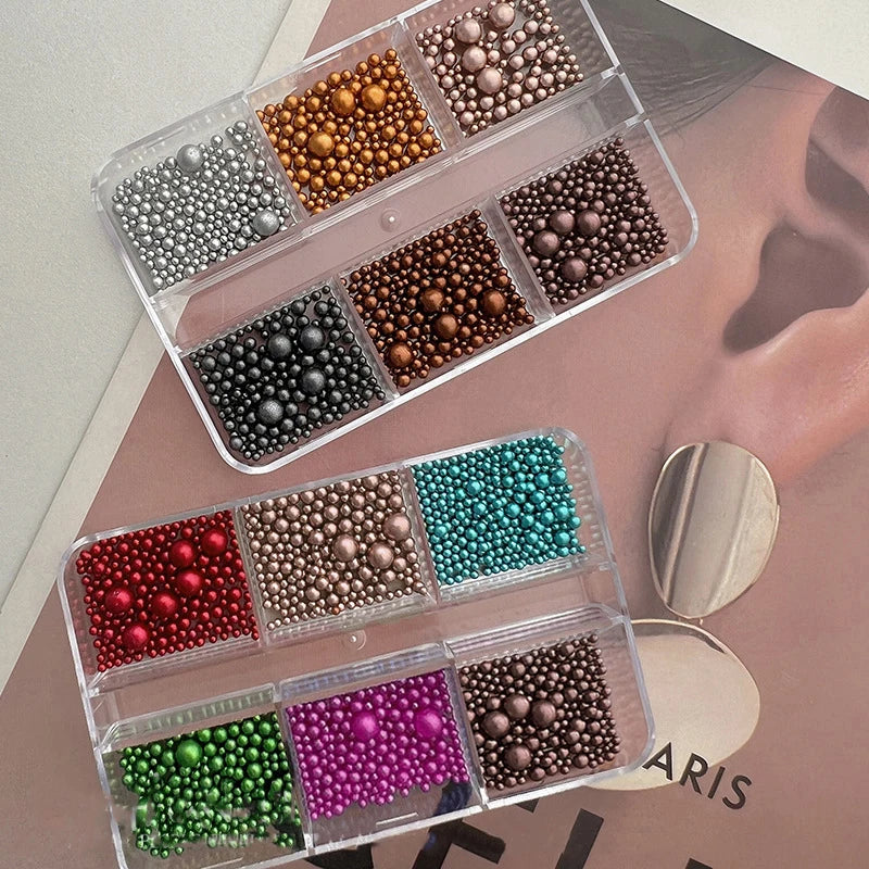 3D Christmas Nail Caviar Beads – Gold, Silver, Red & Green Resin Pearls