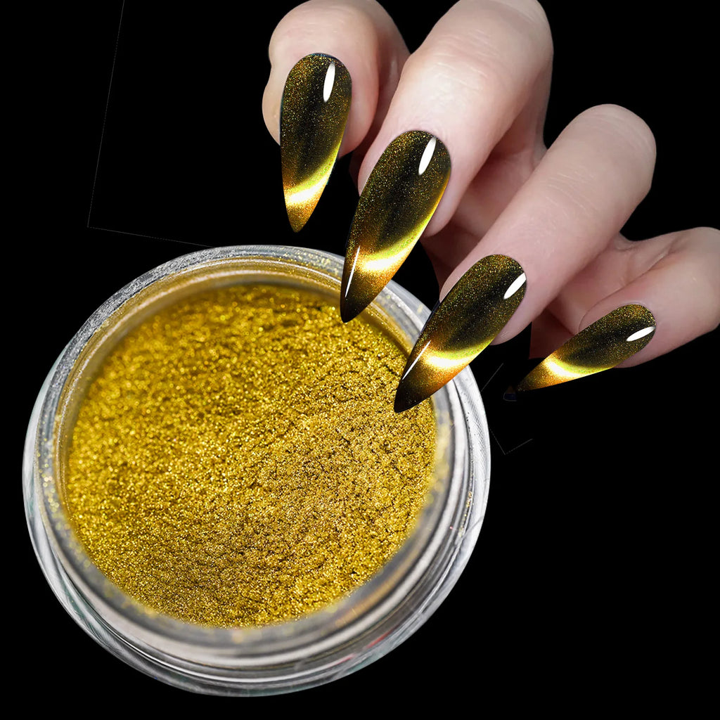 1Jar 9D Sparkly Chameleon Magnetic Nail Powder Cat Eye Effect Chrome Nail Pigment 0.5g Holographic Glitter Cat Eye Magnet Powder