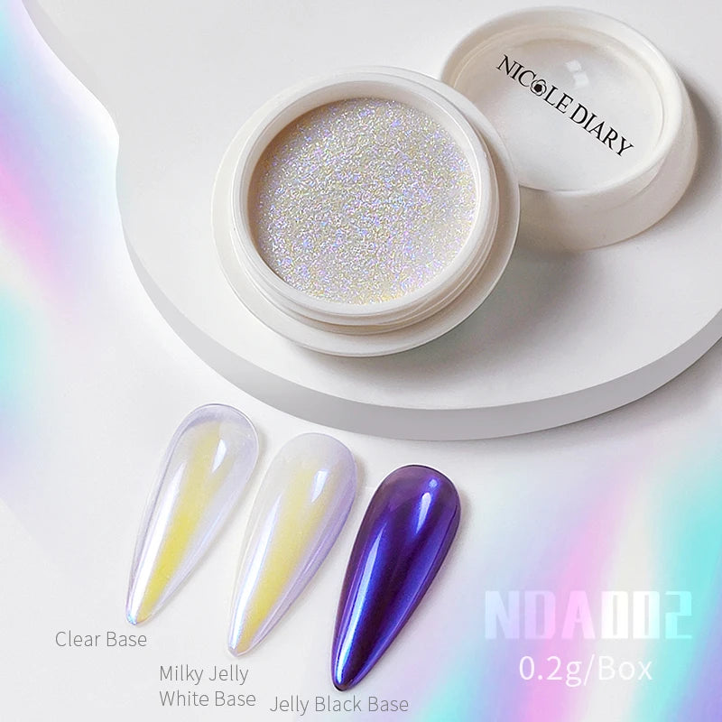 NICOLE DIARY Aurora Nail Powder White Pigment Pearl Rubbing Dust Effect Nail Art Glitter Manicure Nail Accessories