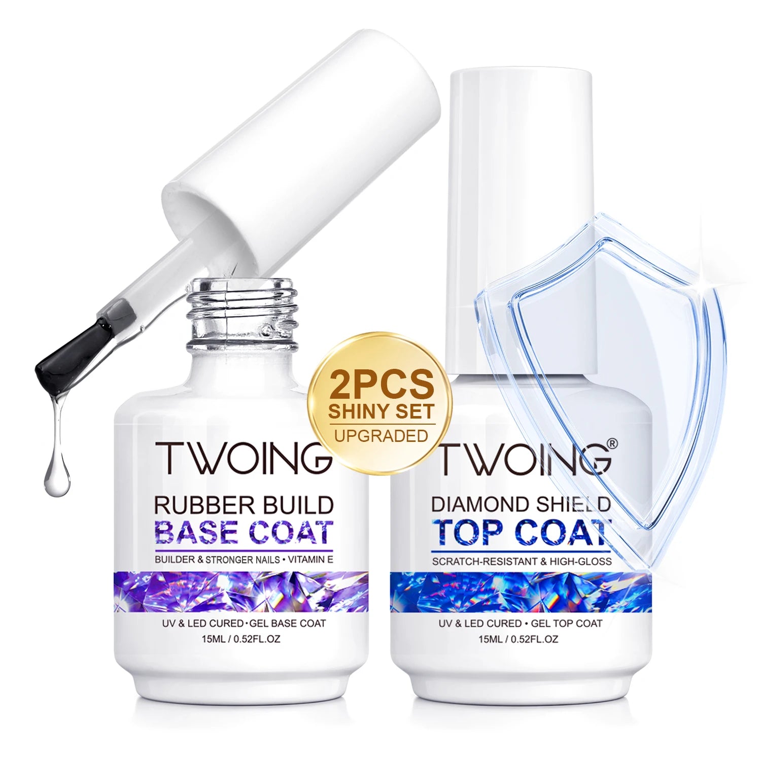 TWOING Rubber Build Base & Diamond Shine No-Wipe Top Coat Set