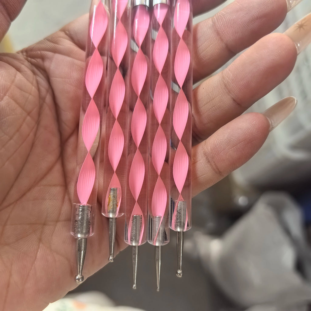 Dual-End Silicone Nail Dotting Brushes – Marbleizing Painting Pens, 5 Pieces