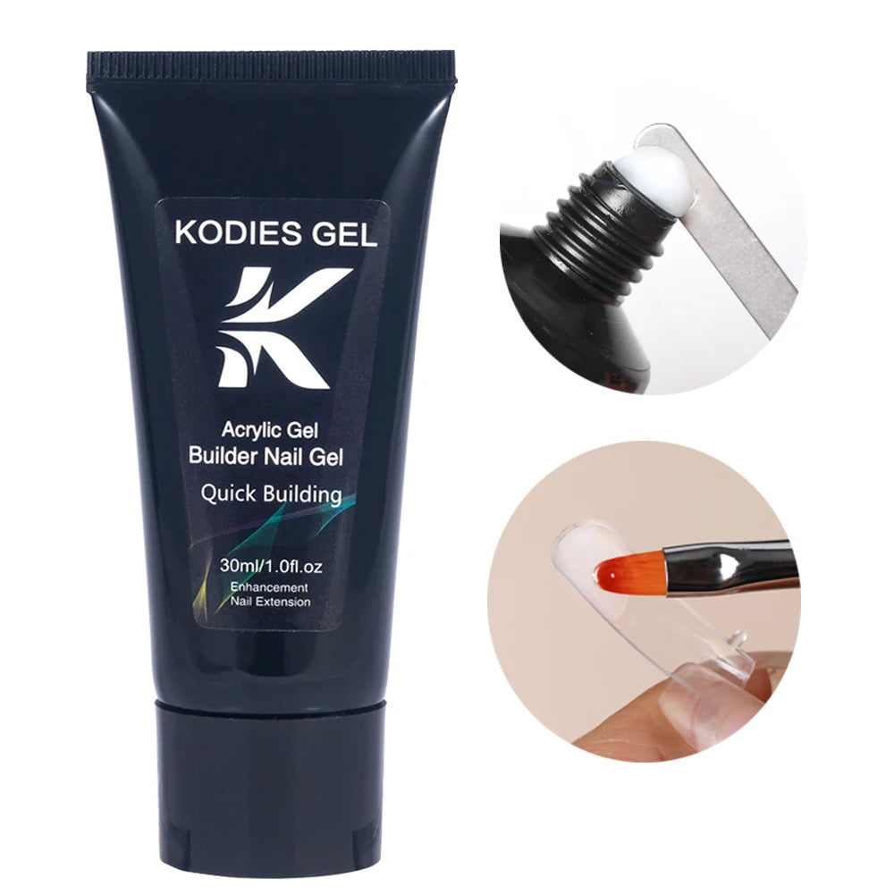 KODIES GEL Poly Acrylic Builder Nail Gel – Milky White & Clear Hard Construction Gel, 30ml