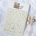 5D White Daisy Nail Art Stickers – Embossed Floret & Leaf Decals