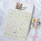 5D White Daisy Nail Art Stickers – Embossed Floret & Leaf Decals