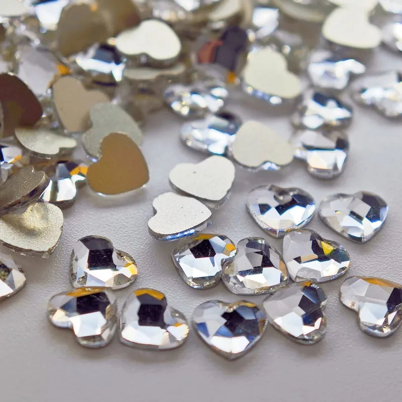 Heart Flatback Nail Rhinestones – 12-Cut Faceted Crystal Art Stones