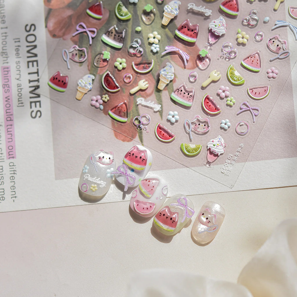 Summer Jelly Nail Stickers – Watermelon, Ice Cream & Strawberry Decals