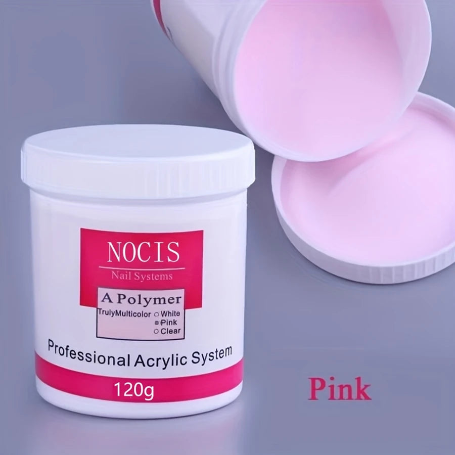 NOCIS Acrylic Powder – White, Pink & Naked Colors for 3D Nail Extension, 120g