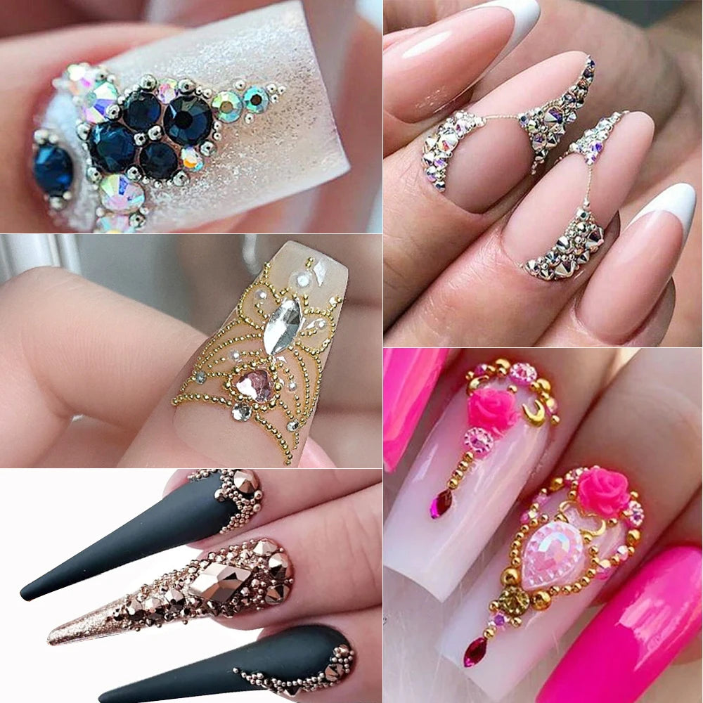MAFANAILS Mini Caviar Bead Nail Charms with Magnetic Pen – Gold & Silver Steel Beads