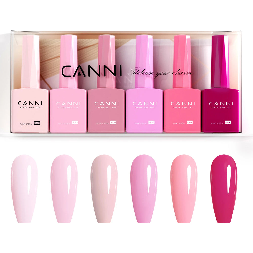 CANNI NEW 6pcs/Lot HEMA TPO FREE Gel Polish Permanent Nail Varnish Set Long Lasting Manicure Base Top Coat Gel Pink Nude Color