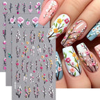 MingLee 5D Embossed Sakura Flower Nail Stickers – Lavender, Rose & Leaf Decals