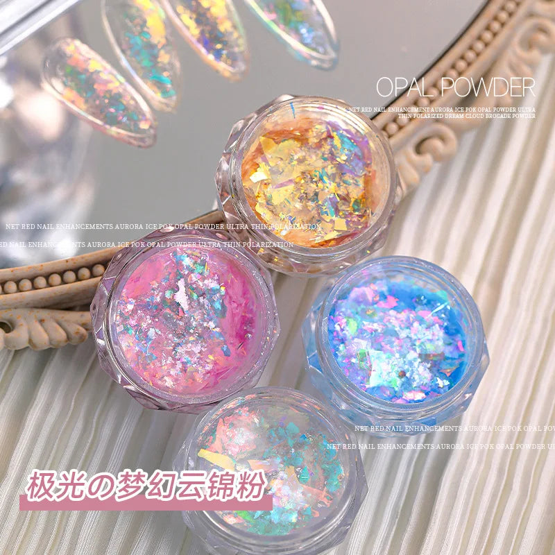 4pcs/set Unicorn Irregular Opal Nail Foil Flakes Aurora Iridescent Nail Art Glitter Sequins Fairy Mermaid Nail Powder Decoration