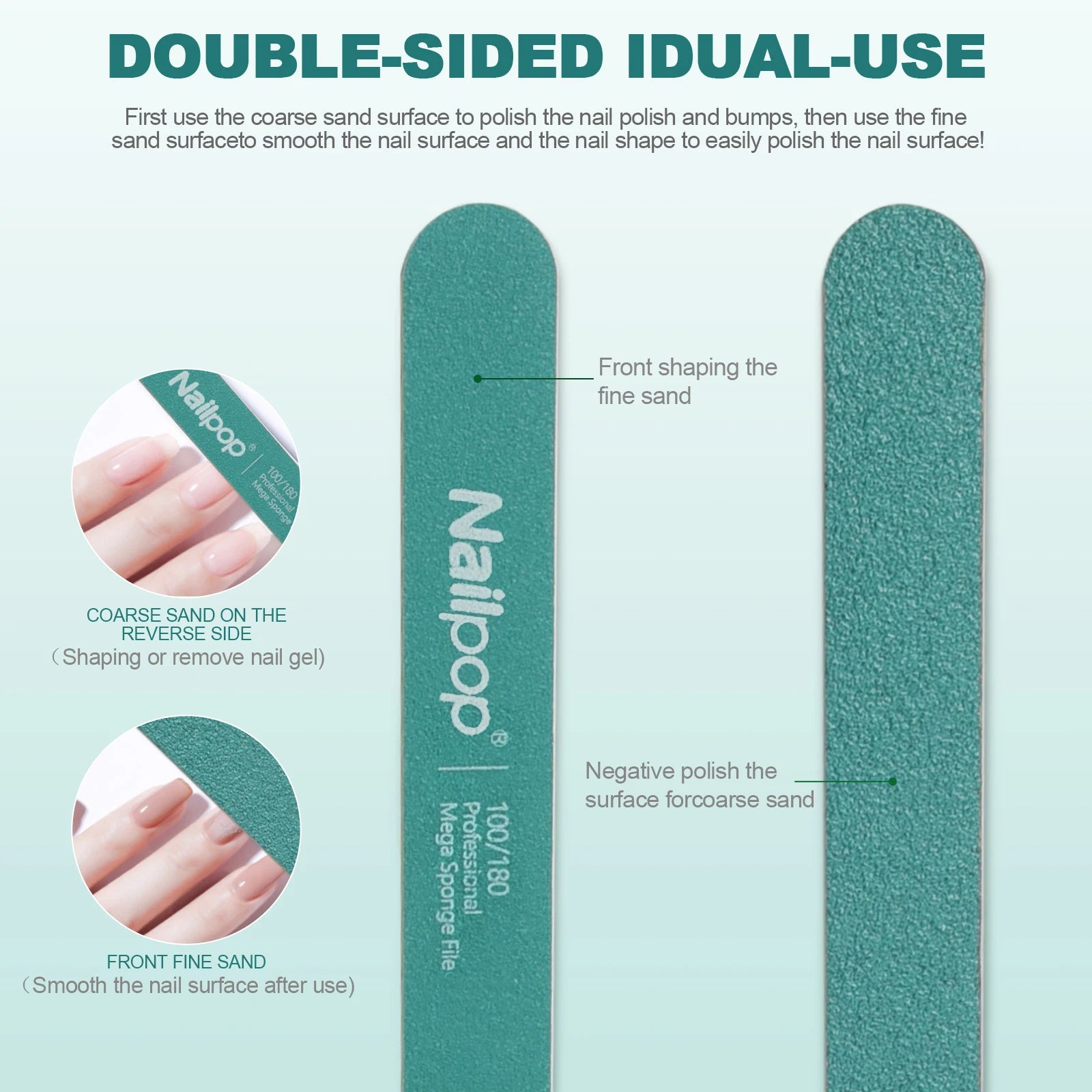 Nailpop 10pcs Nail Files 100/180 Grit Double-Sided Grinding Buffers For Gel Polishing And Trimming Nails Achieve Perfect Nails