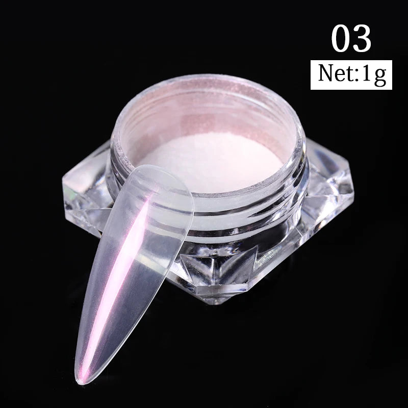 NICOLE DIARY Aurora Nail Powder White Pigment Pearl Rubbing Dust Effect Nail Art Glitter Manicure Nail Accessories