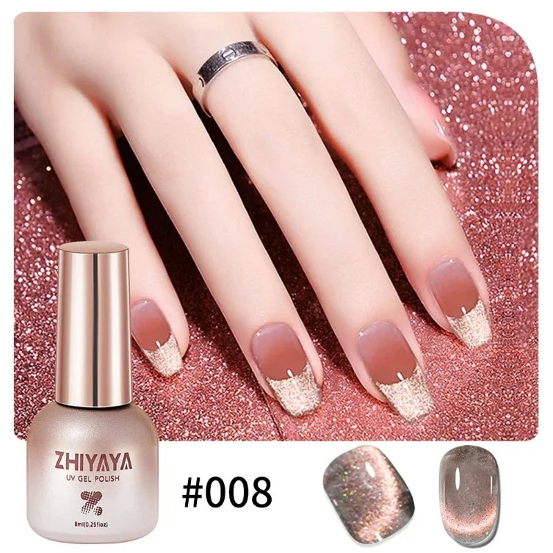 8ml Reflective Magnetic Gel Nail Polish Rainbow Effect Soak Off Gel Semi Permanent Glitter Dynamic Cat Eyes Nail Art UV Gel