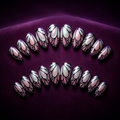 Iridescent Butterfly Wing Press-On Nails | Almond Stiletto Reusable Nail Set – Pink & Mint Glass Butterfly Design