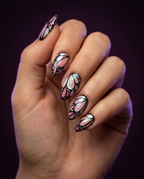 Iridescent Butterfly Wing Press-On Nails | Almond Stiletto Reusable Nail Set – Pink & Mint Glass Butterfly Design