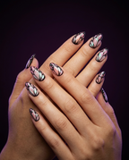 Iridescent Butterfly Wing Press-On Nails | Almond Stiletto Reusable Nail Set – Pink & Mint Glass Butterfly Design